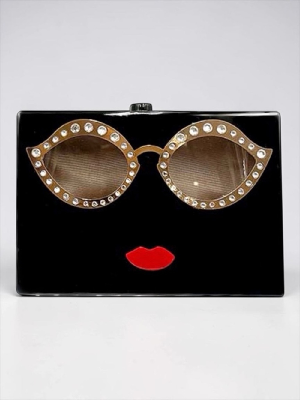 Black Acrylic Face Clutch Sunglasses Lips Novelty Crossbody Bag NWT